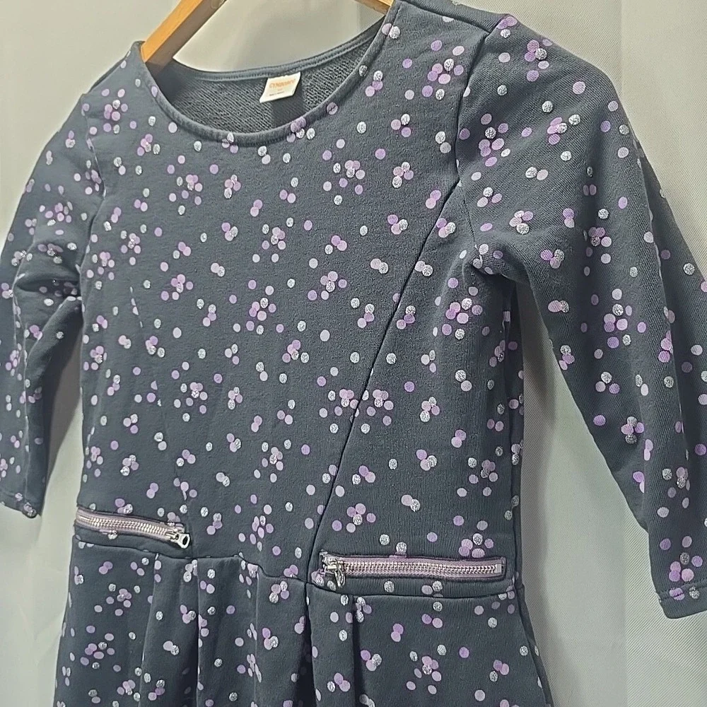 Gymboree‎ Sweatshirt Dress Kids 12 Gray Purple Polka Dot Sparkle Zipper Detail